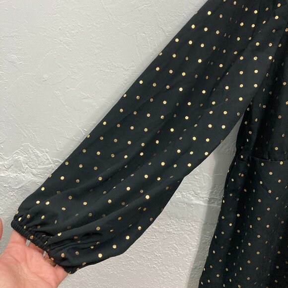 June + Vie Womens Blouse Wrap Top Black Gold Metallic Sheer Polka Dot 24W - Picture 9 of 11